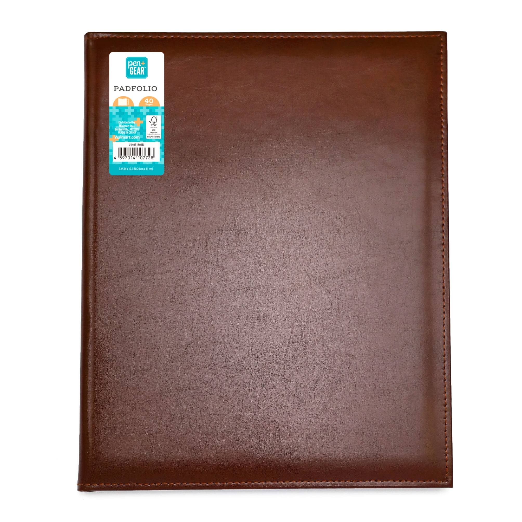 Pen+Gear Bonded Leather Padfolio, Brown, 9.5 in x 12.25 in, 1 College