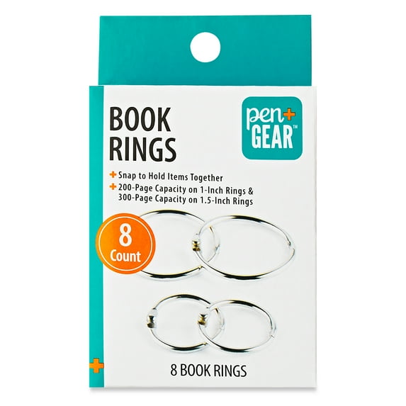 Pen+Gear Book Rings, Assorted Sizes, 8 Count