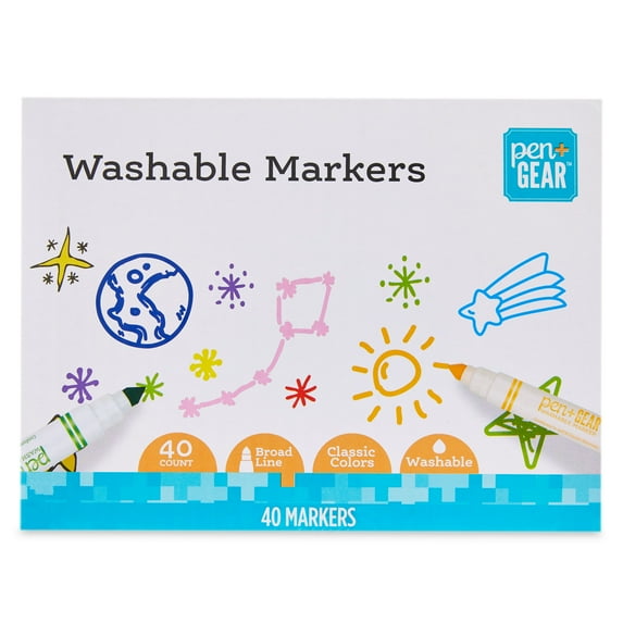 Pen+Gear Washable Markers, Broad Line, Assorted Colors, 40 Count