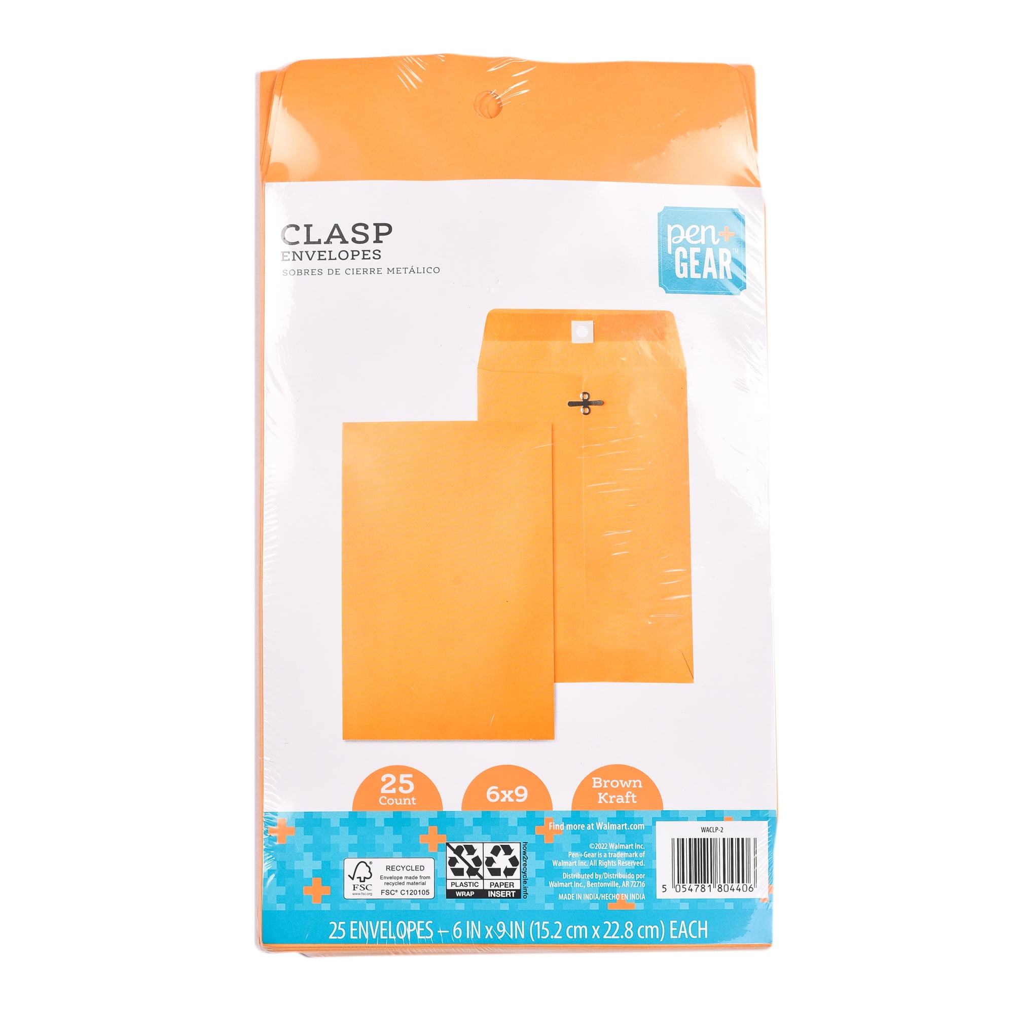 Pen + Gear Brown Kraft Clasp Envelopes, 6" x 9", 25 Count