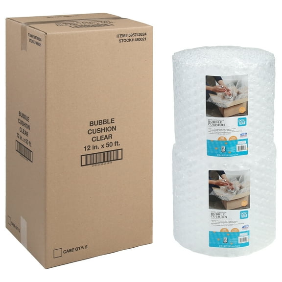 Pen + Gear Large Bubble Cushion Wrap, Clear, 12 in. x 50 ft., 2 Pack