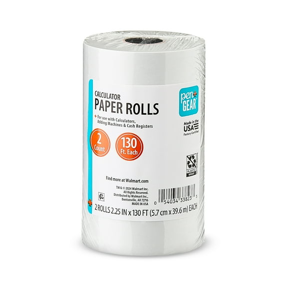Pen+Gear White Receipt Paper Rolls, 2.25 in x 130 ft, Pack of 2