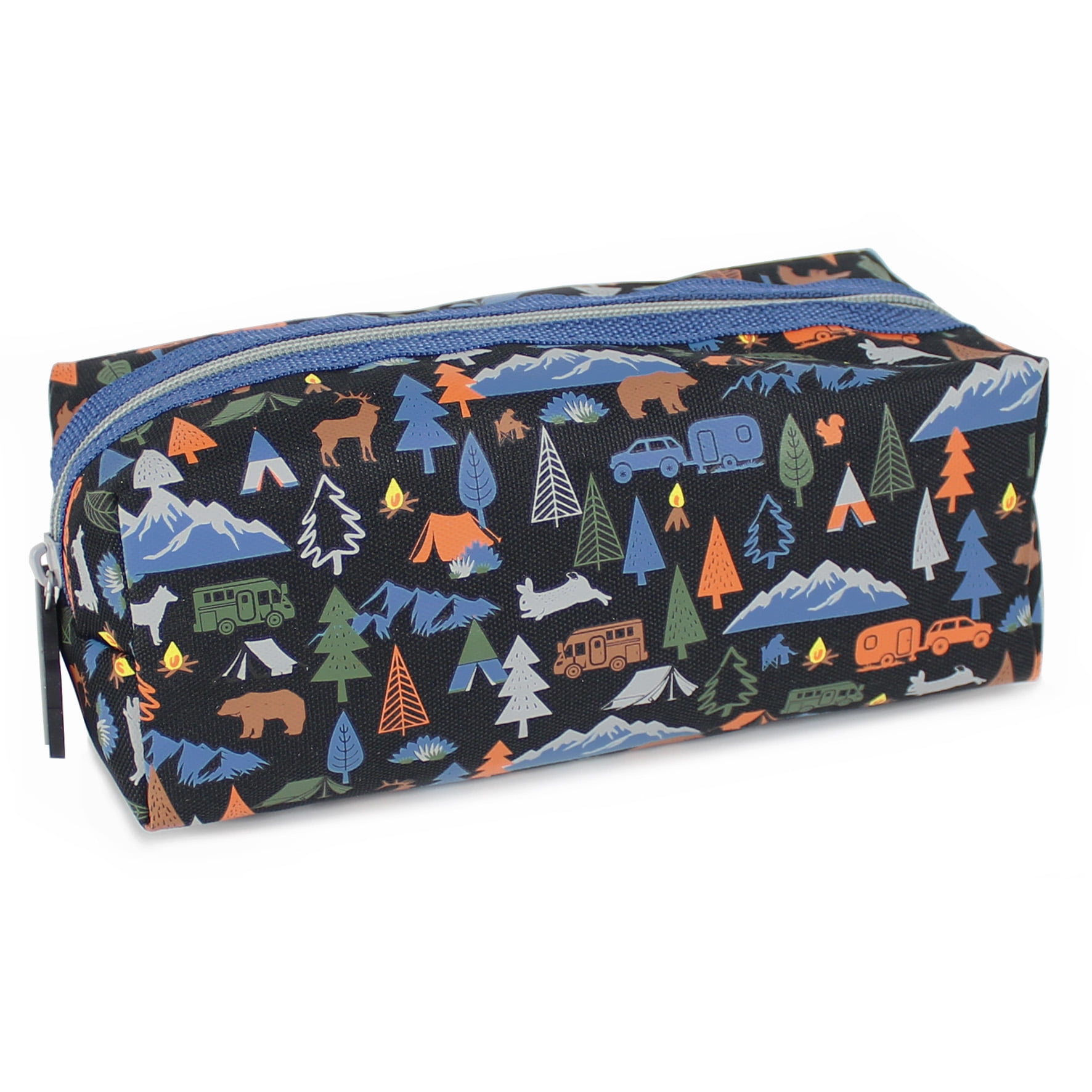 Pen+Gear Camping Icons Outdoors Design Rectangular Pencil Pouch, Black