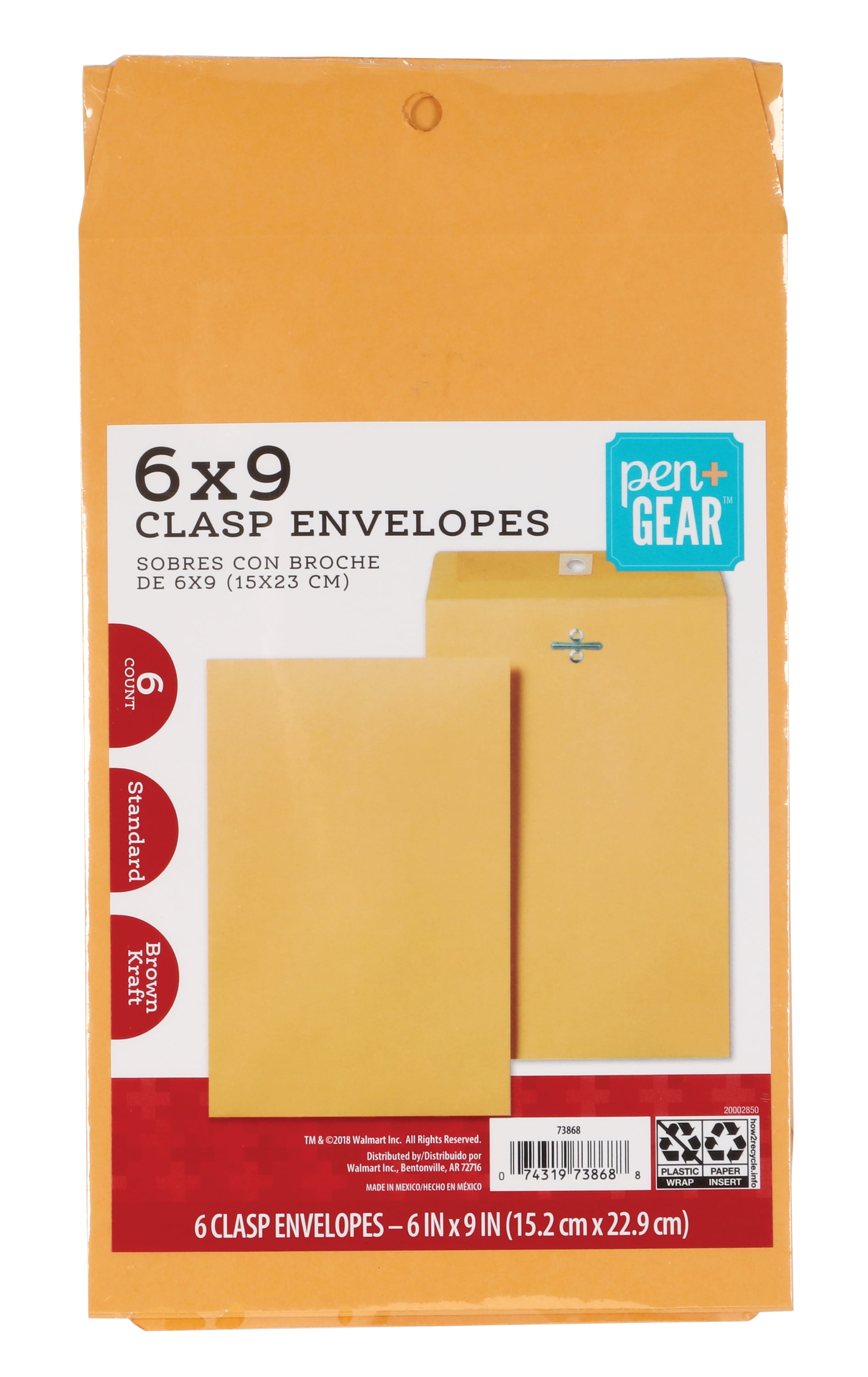 Pen+Gear Clasp Envelopes, 28 lb. Brown Kraft, (6" x 9"), Gummed Flap, 6