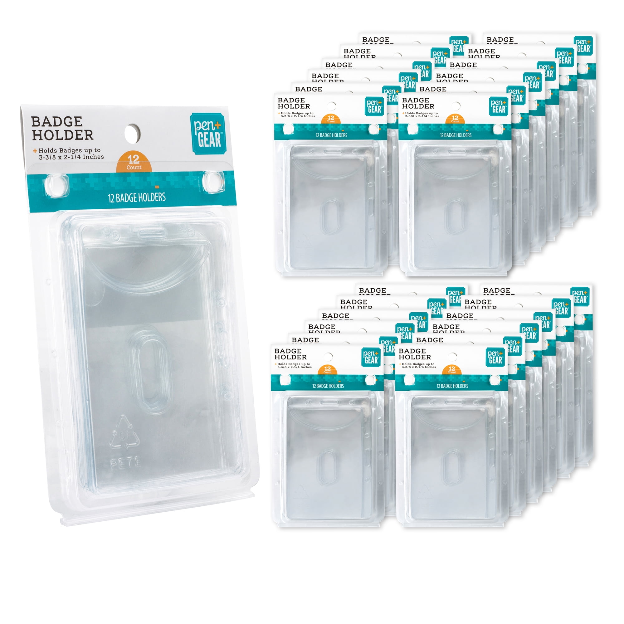 Pen+ Gear Clear Plastic Name Tag Badge ID Card Holders, 33/8 x 21/4
