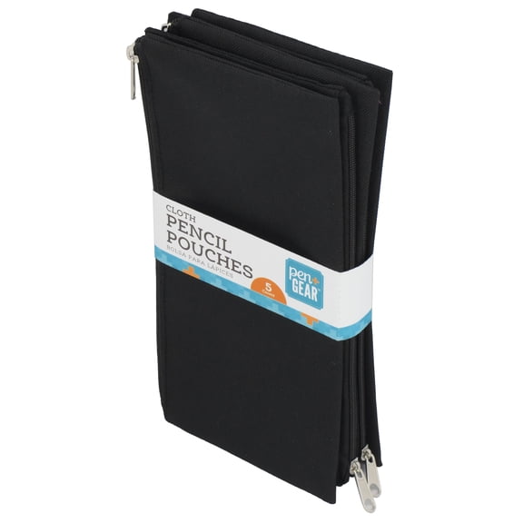 Pen+Gear Cloth Pencil Pouches, Black, Set of 5