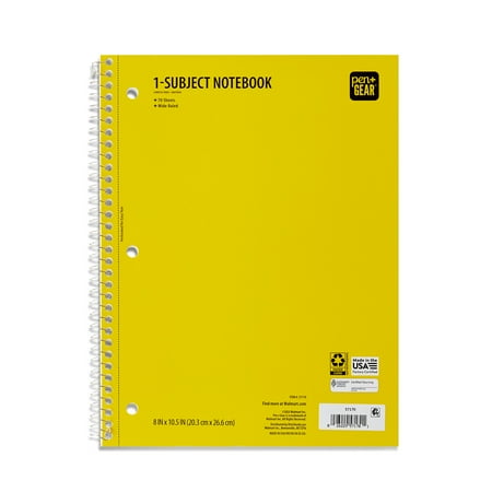 Pen+Gear College Rule 1-Subject Notebook, 10.5" x 8", Yellow, 70 Sheets