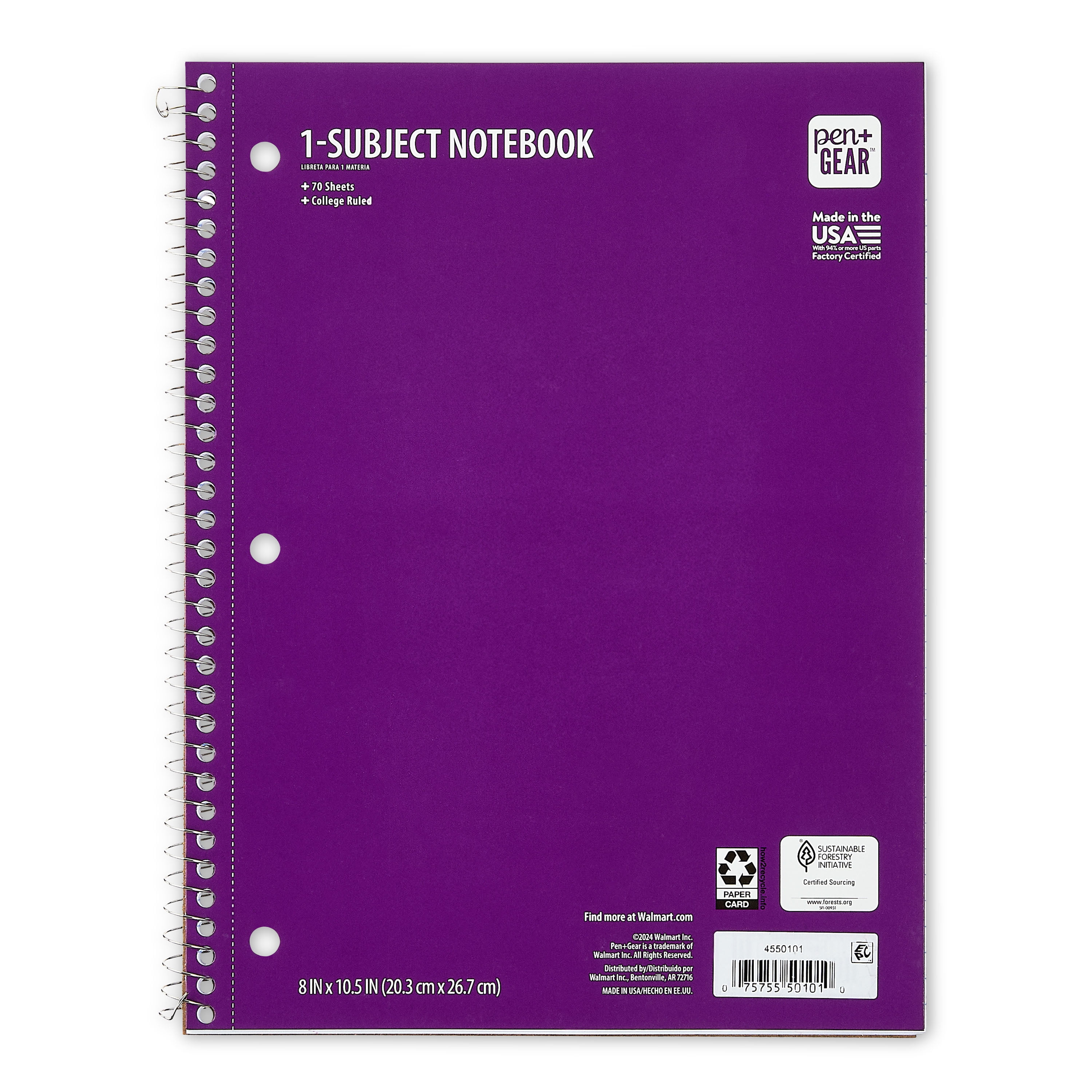 Pen+Gear 1-Subject College Ruled Notebook, Purple, 8x10.5 - Walmart.com