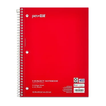 Pen + Gear College Ruled 3-Subject Notebook, 8" x 10.5", Red, 120 Sheets