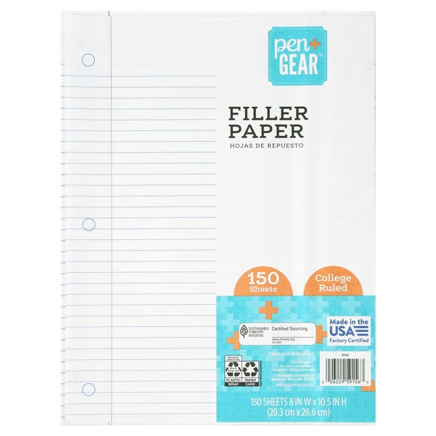 Pen+Gear College Ruled Filler Paper, 10.5