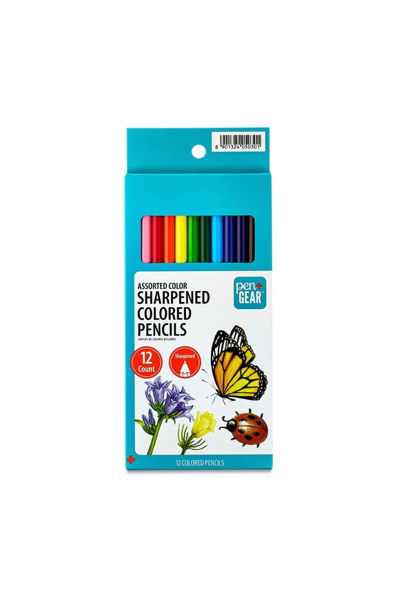 Sharpened Colored Pencils, Assorted Colors, 12 Count
