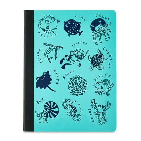 Pen+Gear Wide Ruled Composition Book, 7.5" x 9.5", 140 Sheets, Blue Sea Creatures