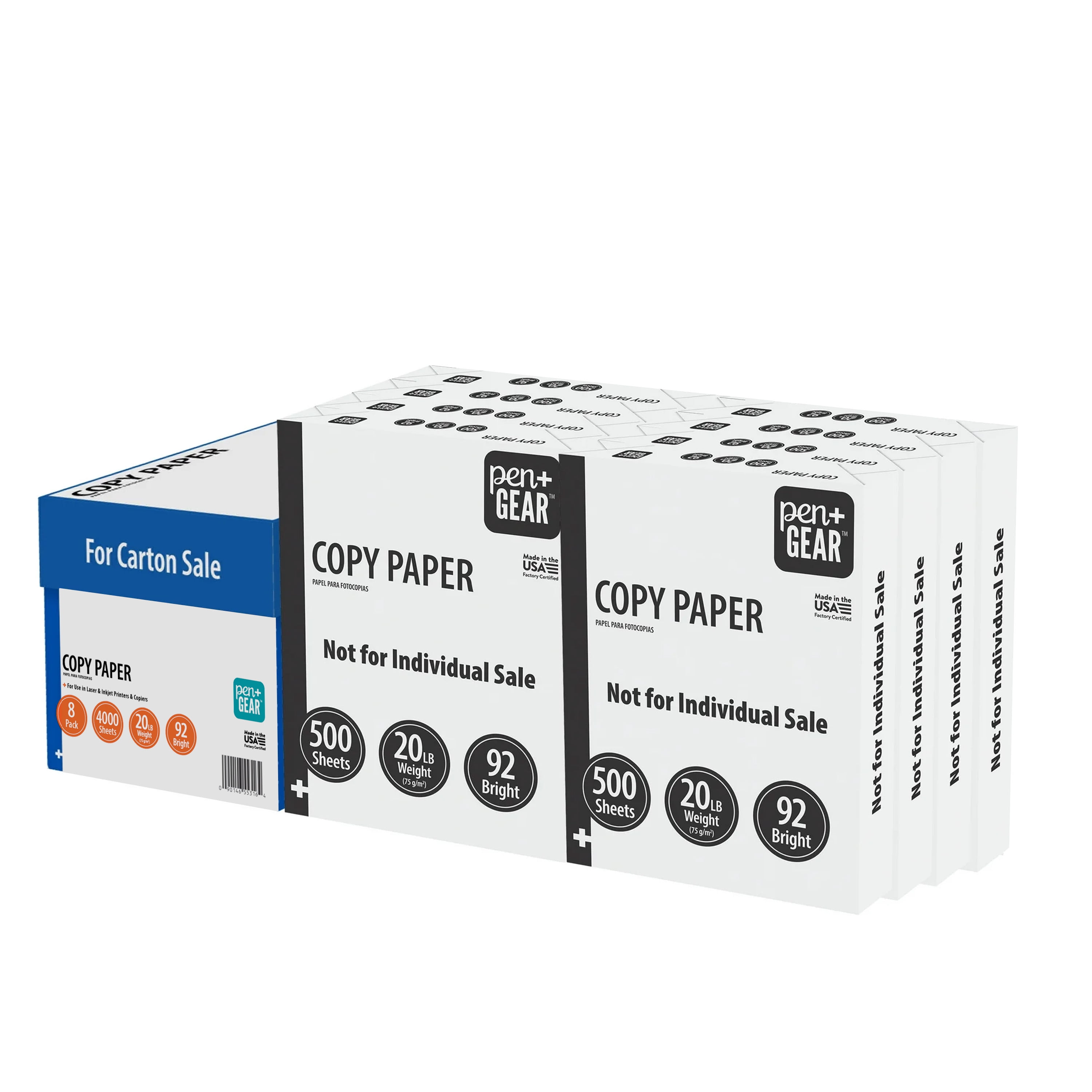 Pen + Gear Copy Paper, 8.5" x 11", 92 Bright, 20 lb., White, 8 Ream Case (4,000 Sheets)