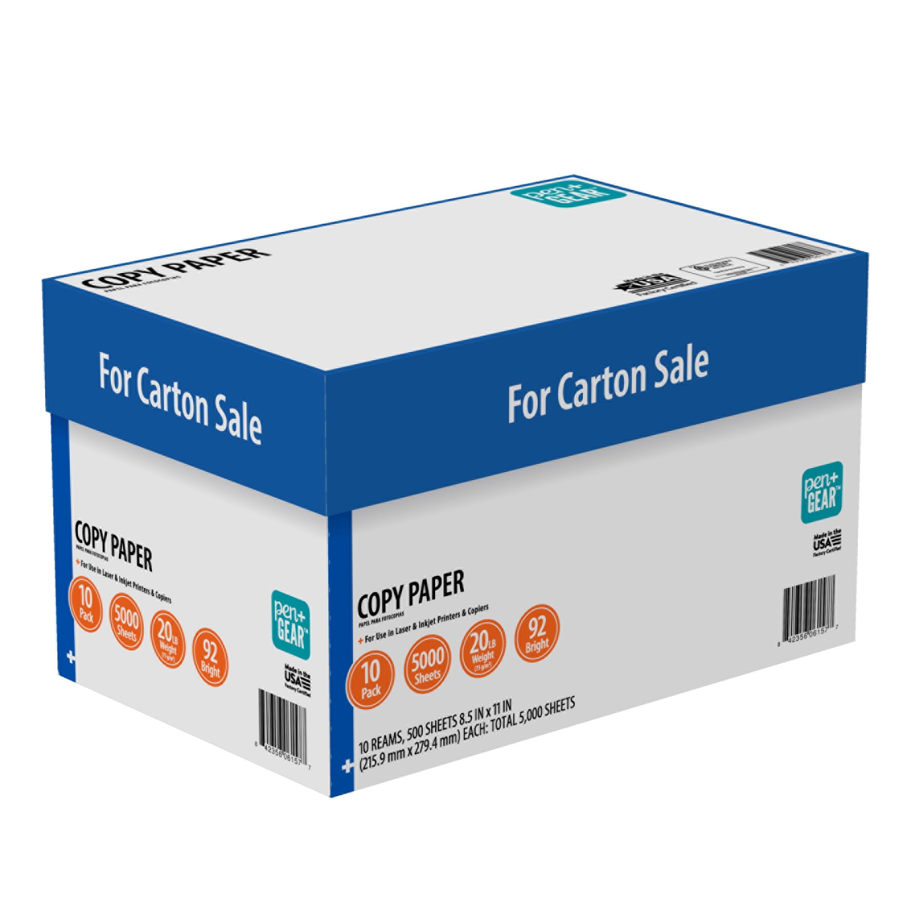 Pen+Gear Copy Paper, 8.5&quot; x 11&quot;, 92 Bright White, 20 lb., 10 Ream 