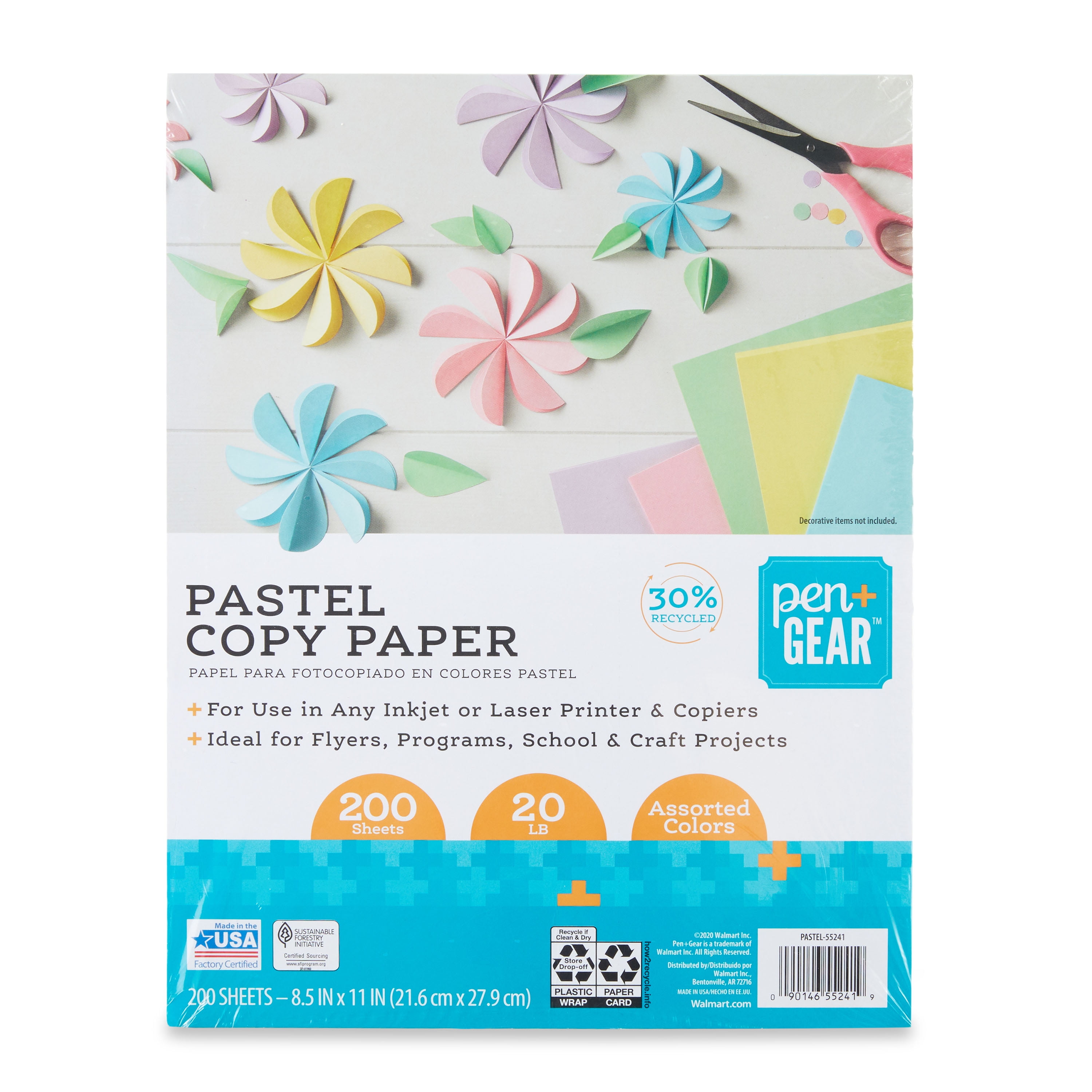 Pen+Gear Copy Paper, Assorted, 8.5 x 11, 20 lb., 200 Sheets 