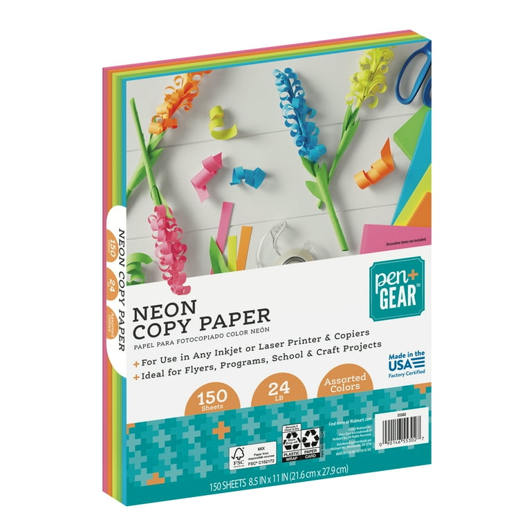 Pen+Gear Color Copy Paper, Assorted, Bright, 8.5 x 11, 24 lb., 200 Sheets