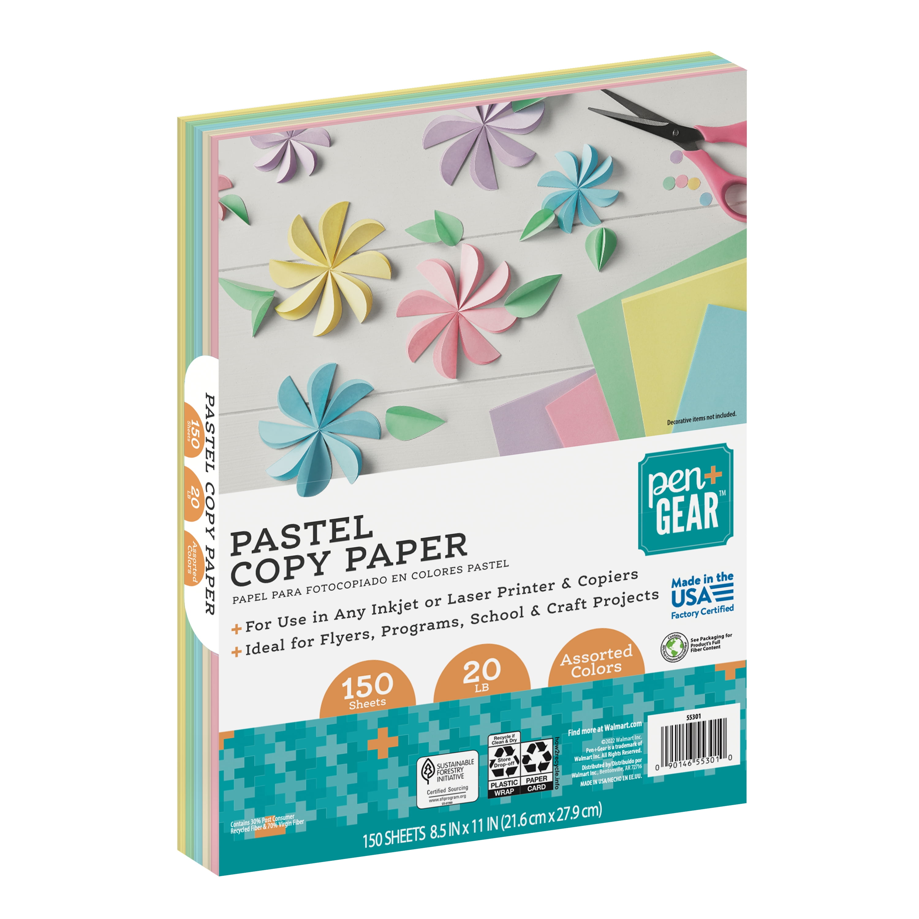 Pastels Copy Paper 100 Pcs Assorted Rainbow Colored Printer Paper