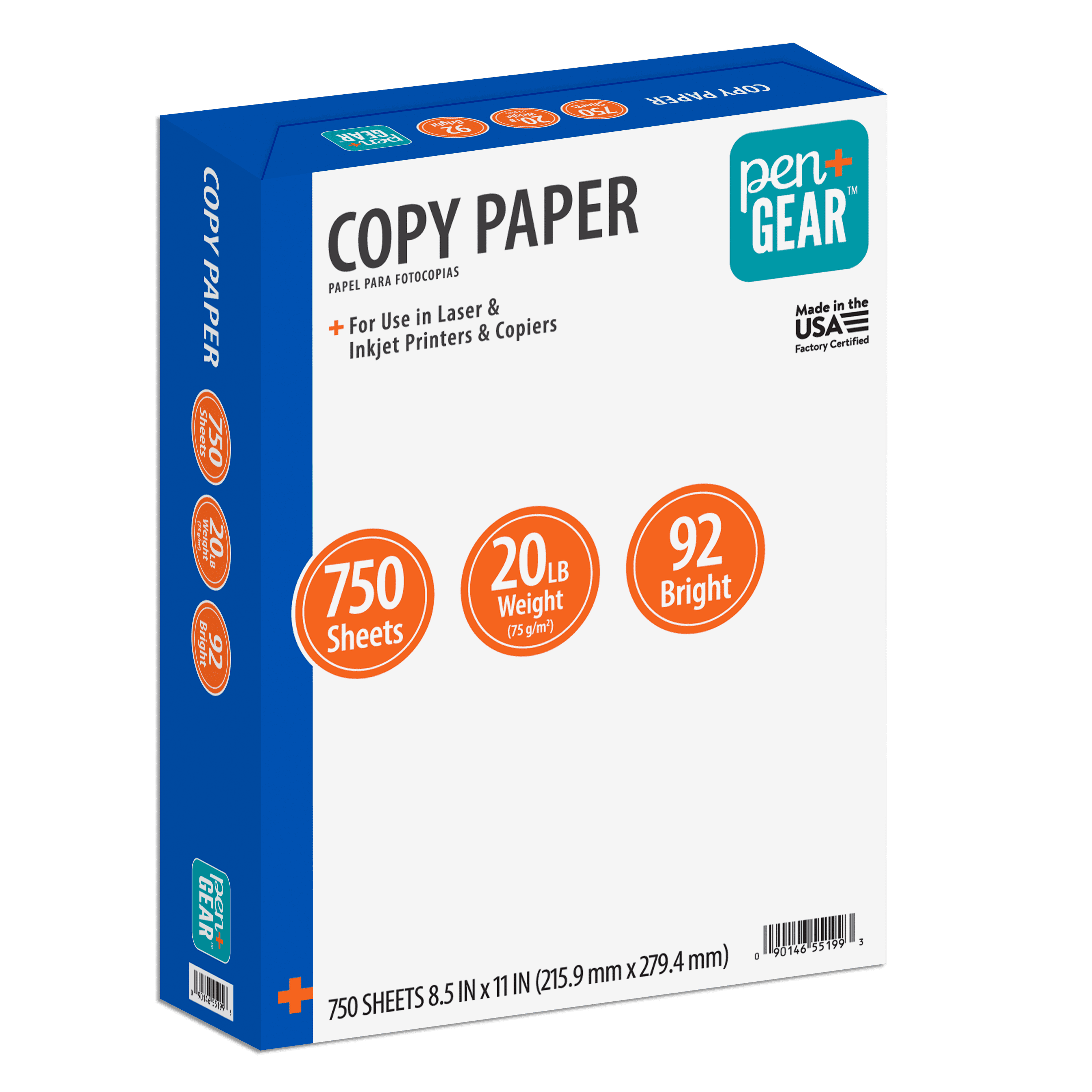 Pen+Gear Copy Paper, White, 8.5" x 11", 20 lb., 92 Bright, 1 Ream (750 Sheets)