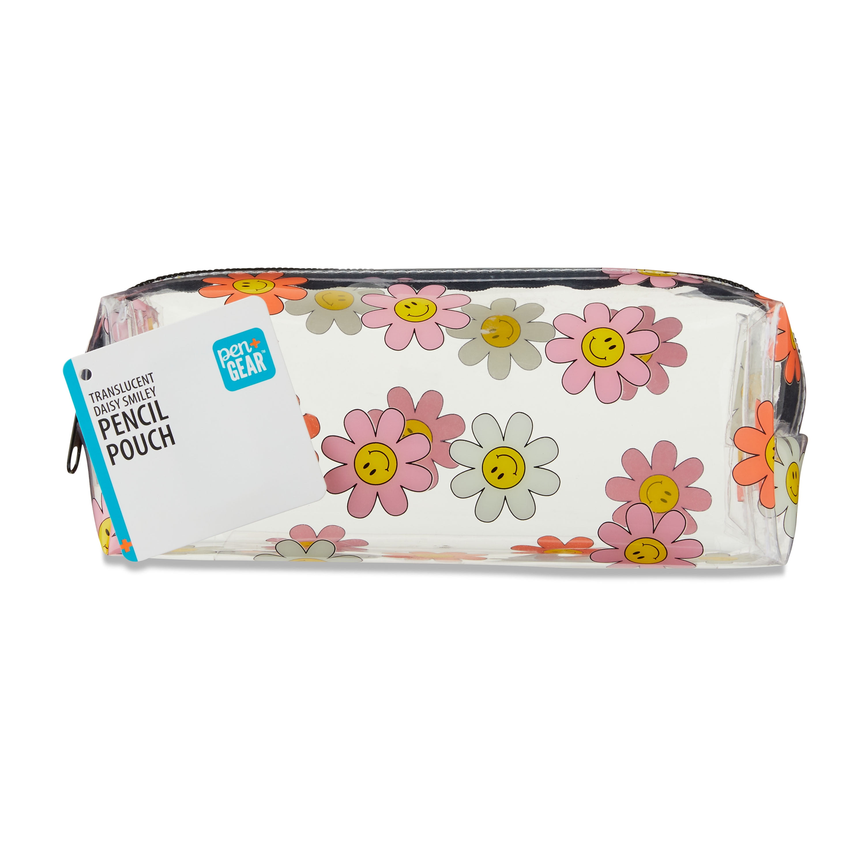 Pen + Gear Daisy Smiley Translucent Pencil Case –Perfect for All Educations Levels--Elementary, Middle School, High School, College, and Adult Professionals