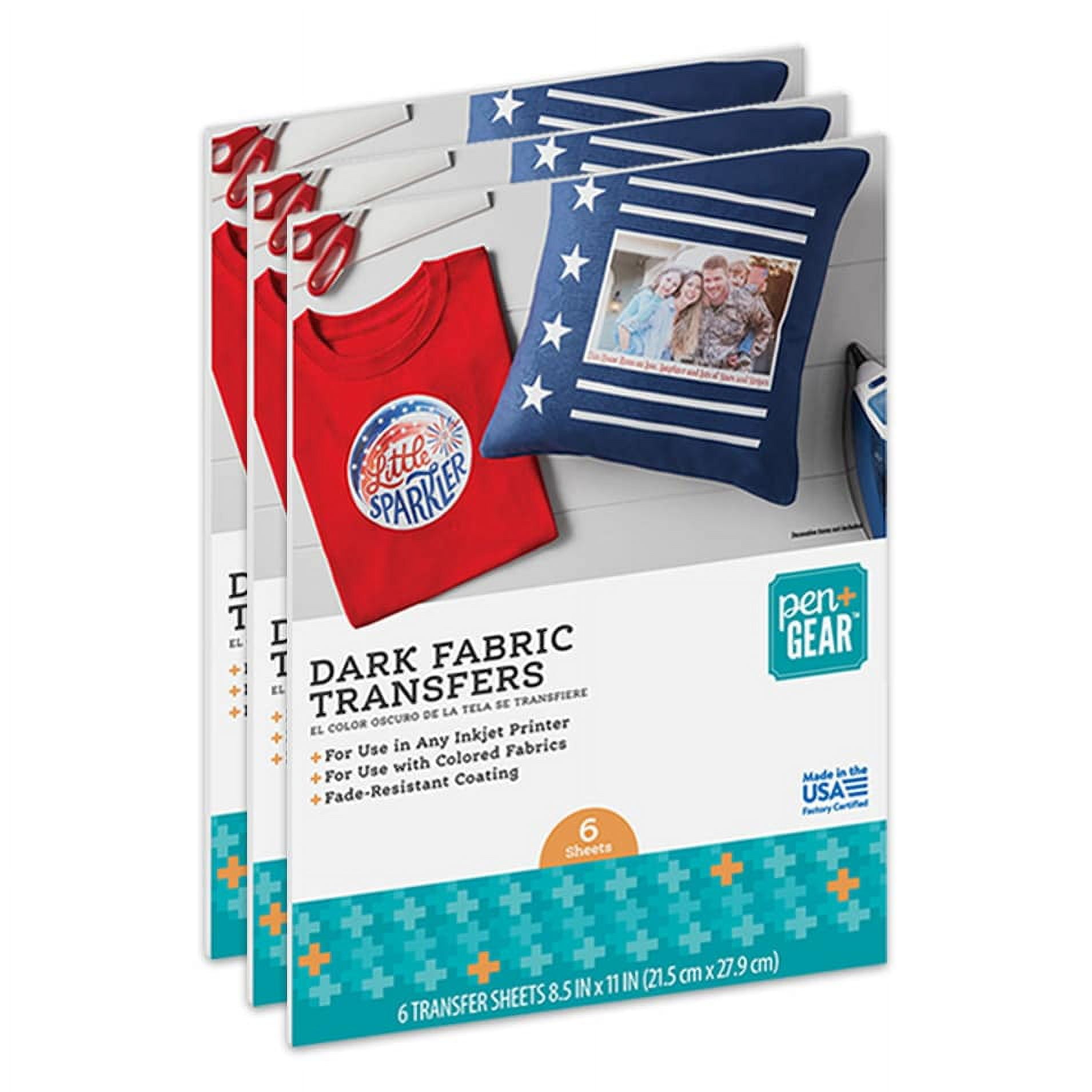 Pen + Gear Dark Fabric Transfer Paper for Colored Fabrics, Inkjet Printable, 8.5 x 11 inch, 18 Sheets, 55312-3