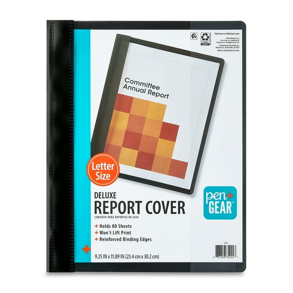Pen+Gear Deluxe Report Cover, Plastic, 9.25 x 11.89 Inch, Black, 1 Pack