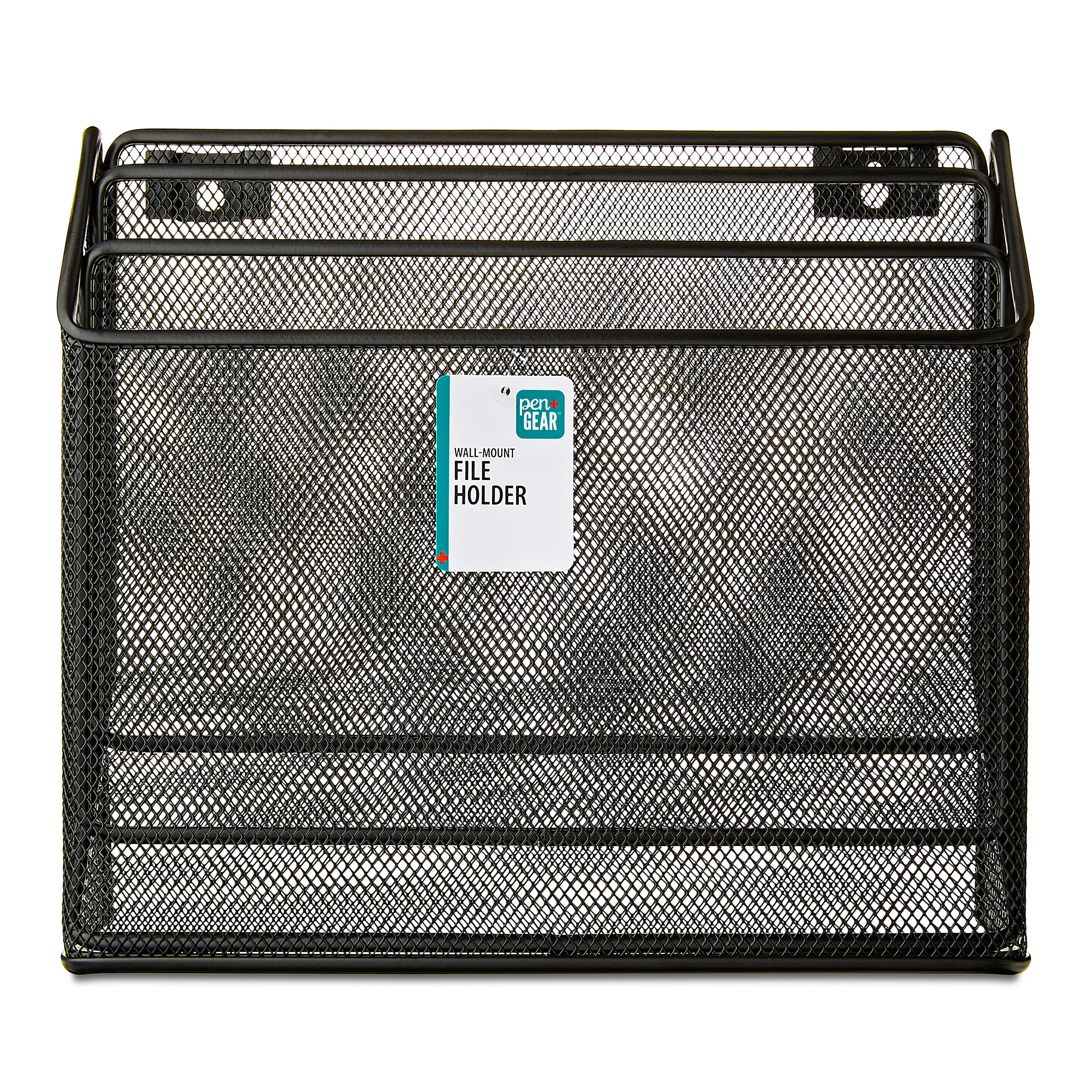 Pen+Gear,Desktop Organizers, Metal Mesh Desk Organizer with Hook,Black, 3 Compartments,