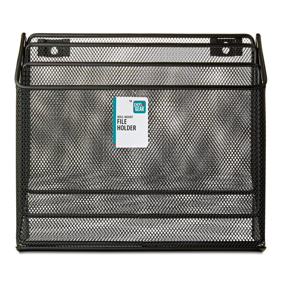 Pen+Gear,Desktop Organizers, Metal Mesh Desk Organizer with Hook,Black, 3 Compartments,