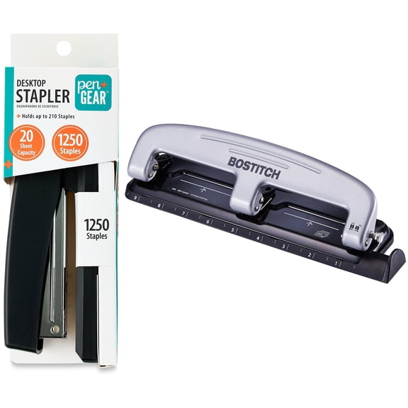Pen+Gear Desktop Stapler and Bostitch EZ Squeeze Three-Hole Punch Office Bundle