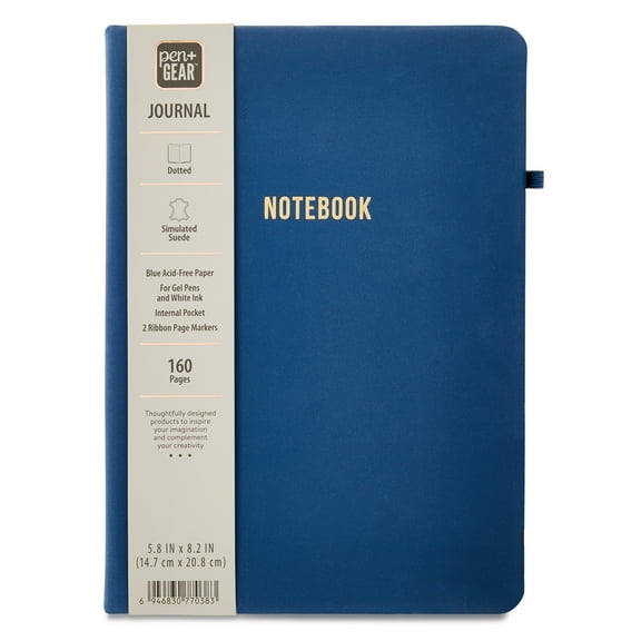 Pen+Gear Dotted Blue Acid-Free Paper Notebook, Washed Indigo, 5.8" x 8.2", 160 Pages