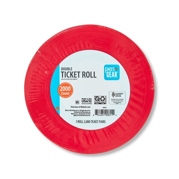 Pen+Gear Double Ticket Roll, Red, Consecutively Numbered, 2000 Count
