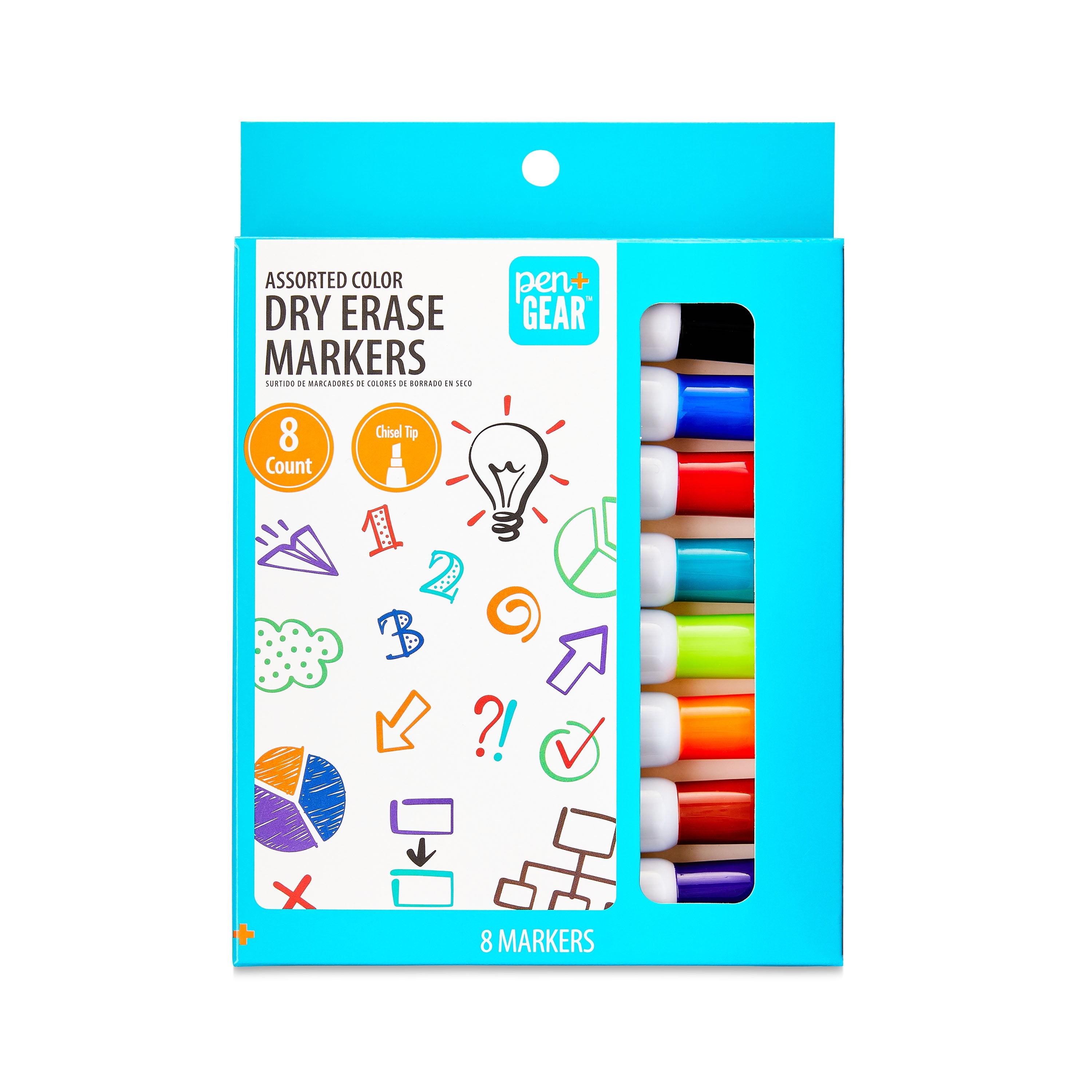 Pen+Gear Dry Erase Markers, Chisel Tip, Assorted Ink Colors, 8 Count