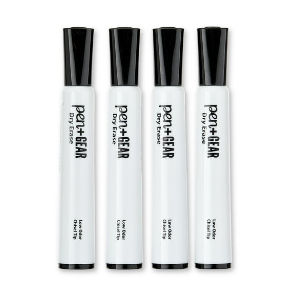 Pen+Gear Dry Erase Markers, Chisel Tip, Black Ink, 4 Count