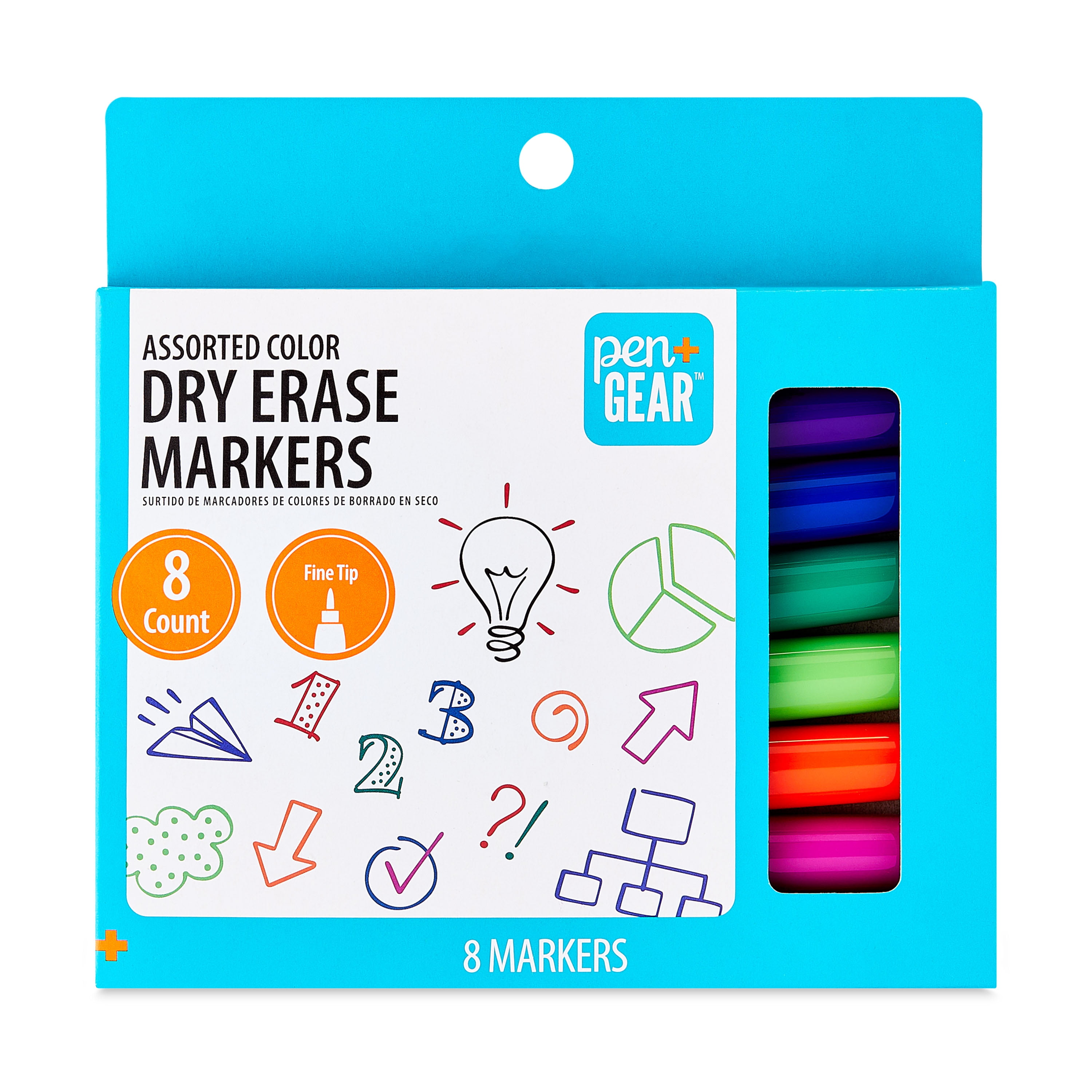 Pen+Gear Dry Erase Markers, Fine Tip, Assorted Ink Colors, 8 Count