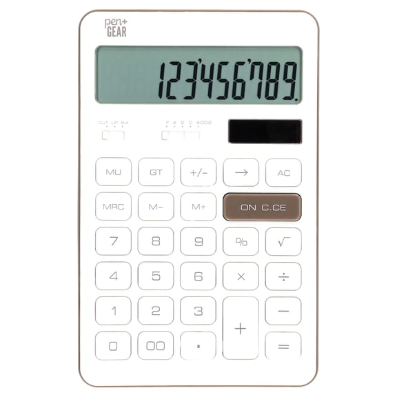 Pen+Gear Dual-Power Desktop Calculator, Solar and Battery Operated, White