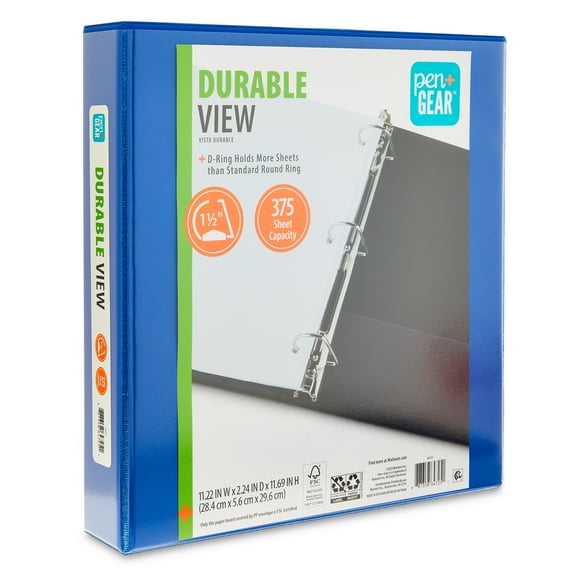 Pen+Gear Durable View 1.5" D-Ring Binder, Blue