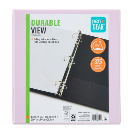 Pen+Gear Durable View 1.5 in Lilac D-Ring Binder, 375-Sheet Capacity