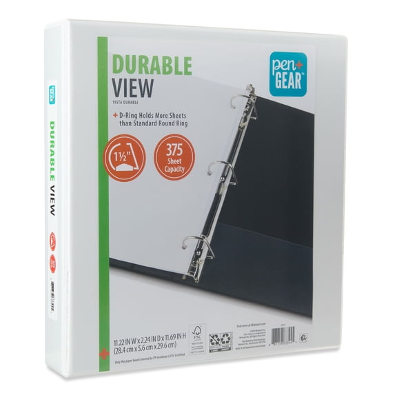 Pen+Gear Durable View 1.5" D-Ring Binder, White