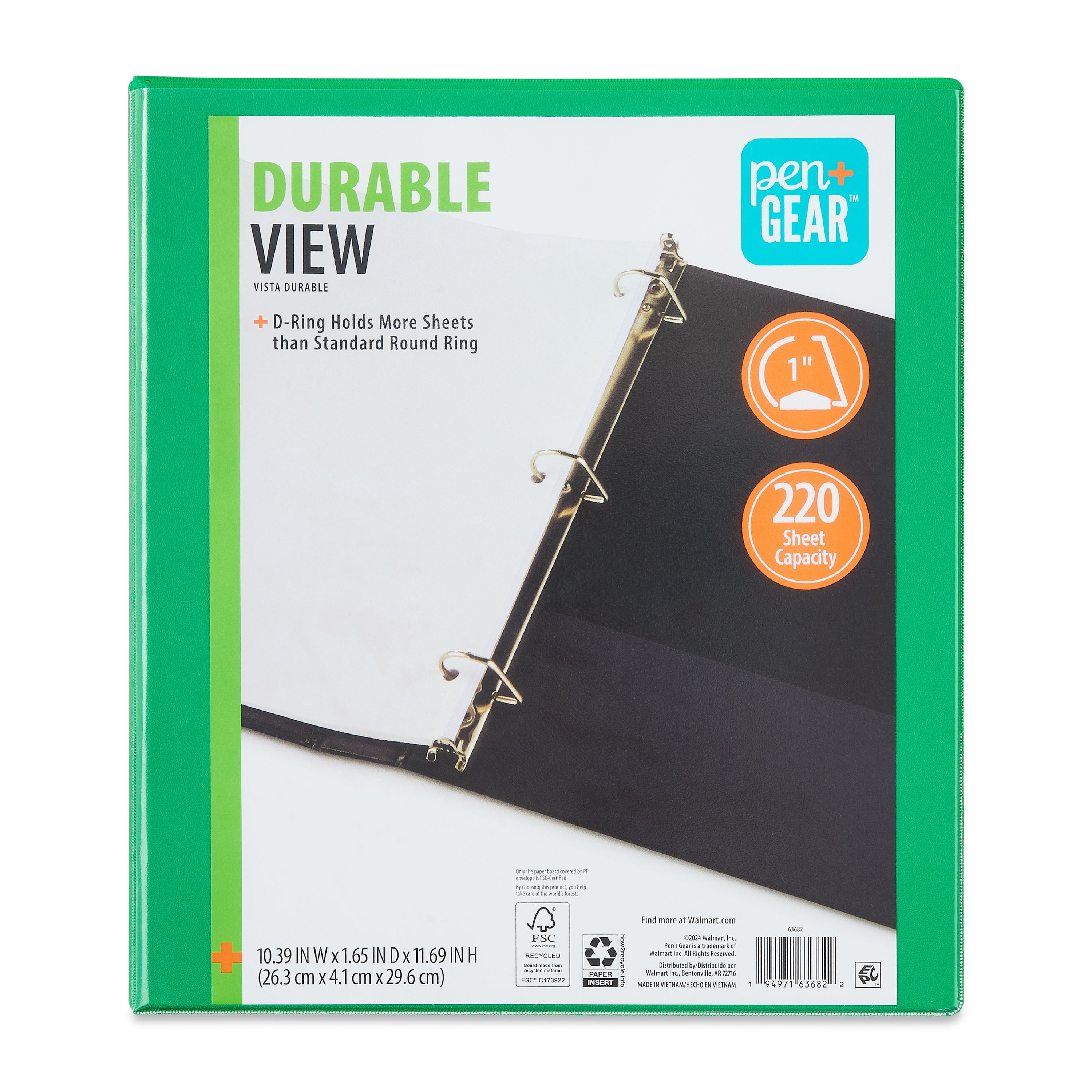 Pen+Gear Durable View 1 in Binder, Green