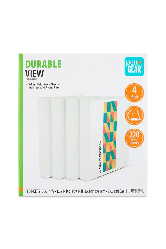 Durable View 1-inch D-Ring Binder White, 4 Count
