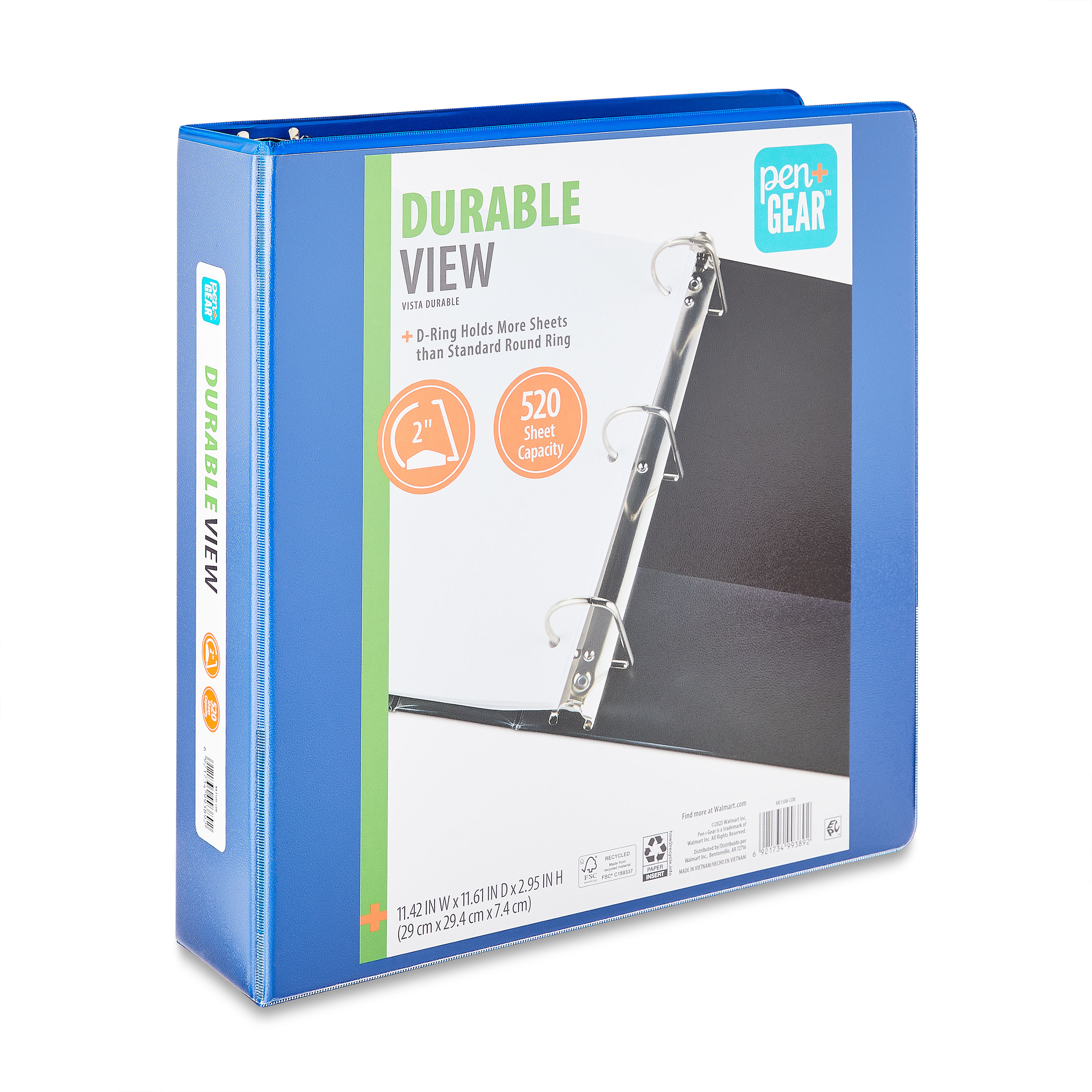 Pen+Gear Durable View 2" D-Ring Binder, Blue - image 1 of 10