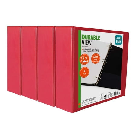 Pen+Gear Durable View 3-Ring Binder, 3-inch D Rings, Red, 4 Pack