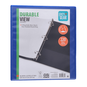 Pen+Gear Durable View 3-Ring Binder with 1” Slanted D-Rings, Blue
