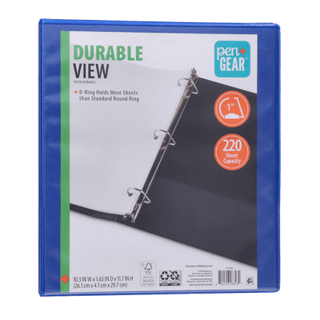 Pen+Gear Durable View 3-Ring Binder with 1” Slanted D-Rings, Blue