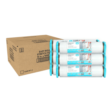 Pen + Gear Easy Roll Stretch Wrap, 15 in. x 1000 ft., Easy Unwind, Clear Plastic, 6 Rolls