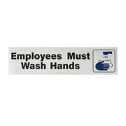 Pen+Gear Employee Must Wash Hands Sign, 2x8 inch , Silver, Adhesive Back for Easy Mounting