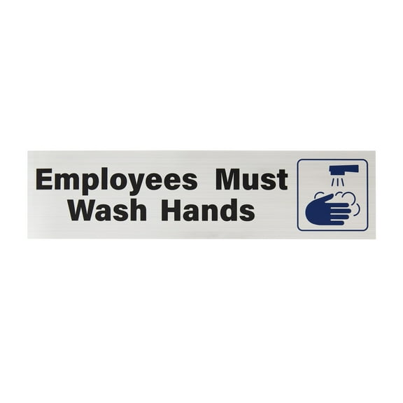 Pen+Gear Employee Must Wash Hands Sign, 2x8 inch , Silver, Adhesive Back for Easy Mounting