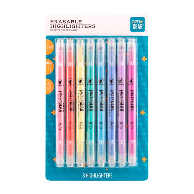 Pen+Gear Erasable Highlighters, Assorted Colors, 8 Count
