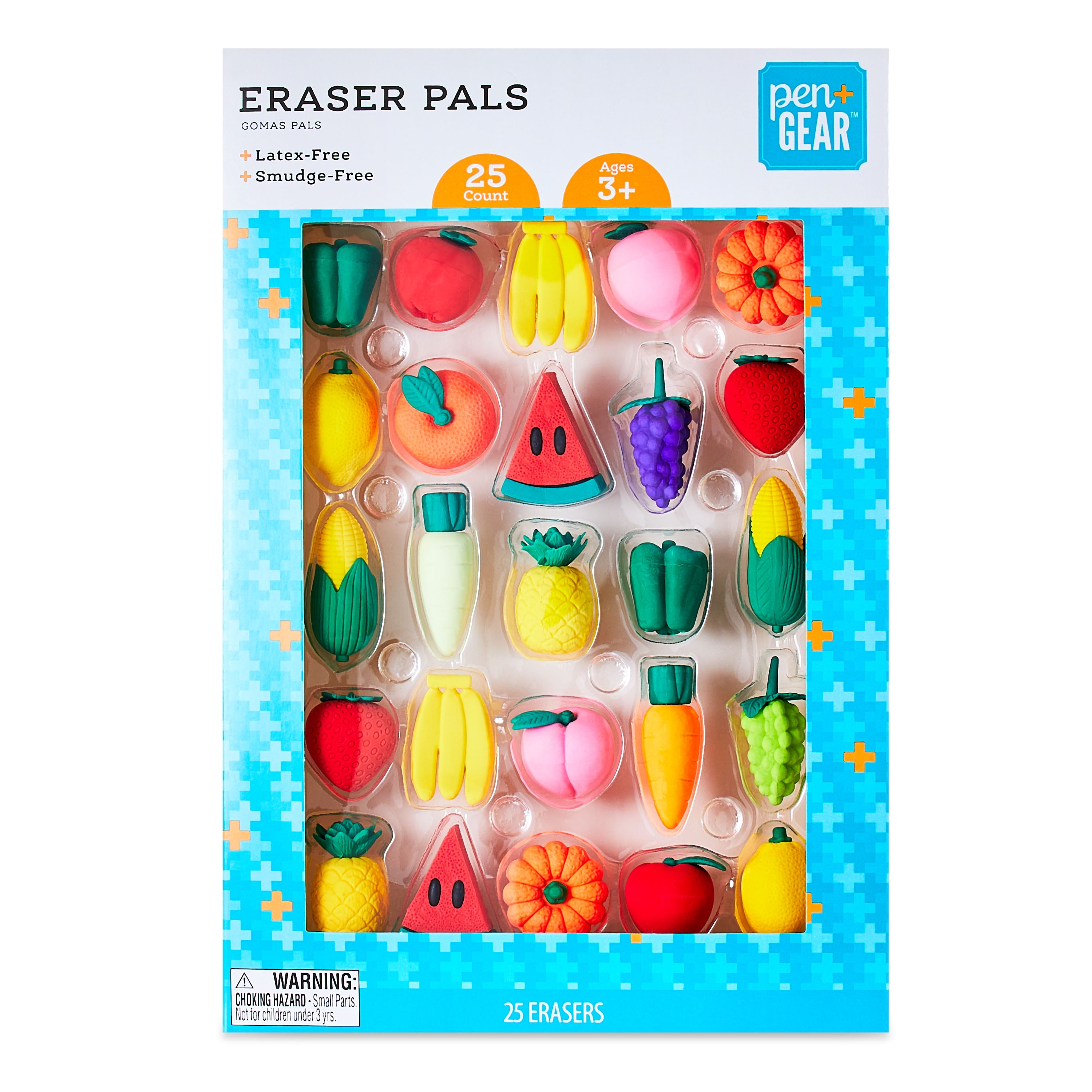 Pen+Gear Eraser Pals, Fruits and Veggies Theme, 25 Count, MultiColor