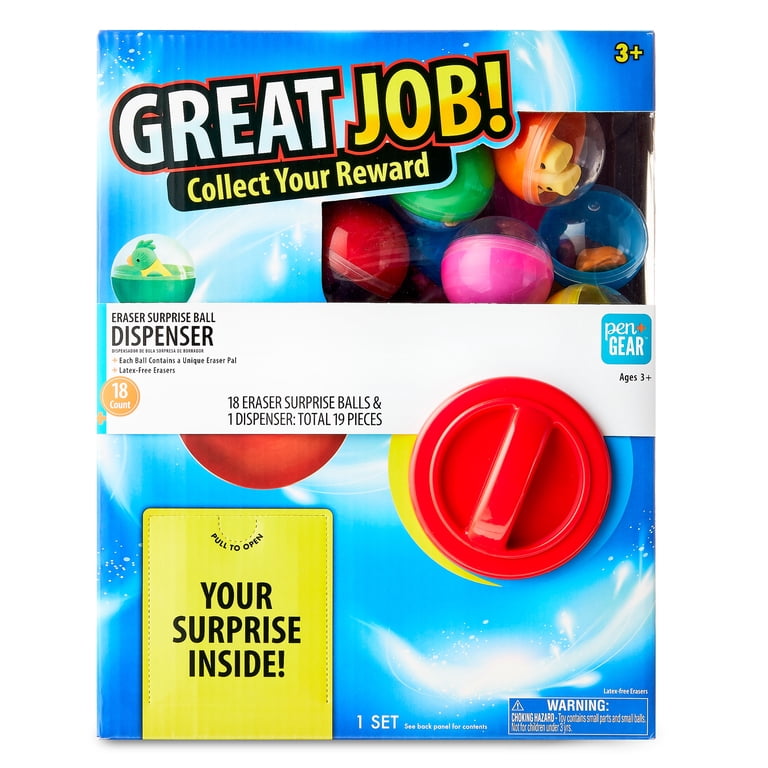 Pen+Gear Eraser Surprise Ball Dispenser with 18 Eraser Pals for