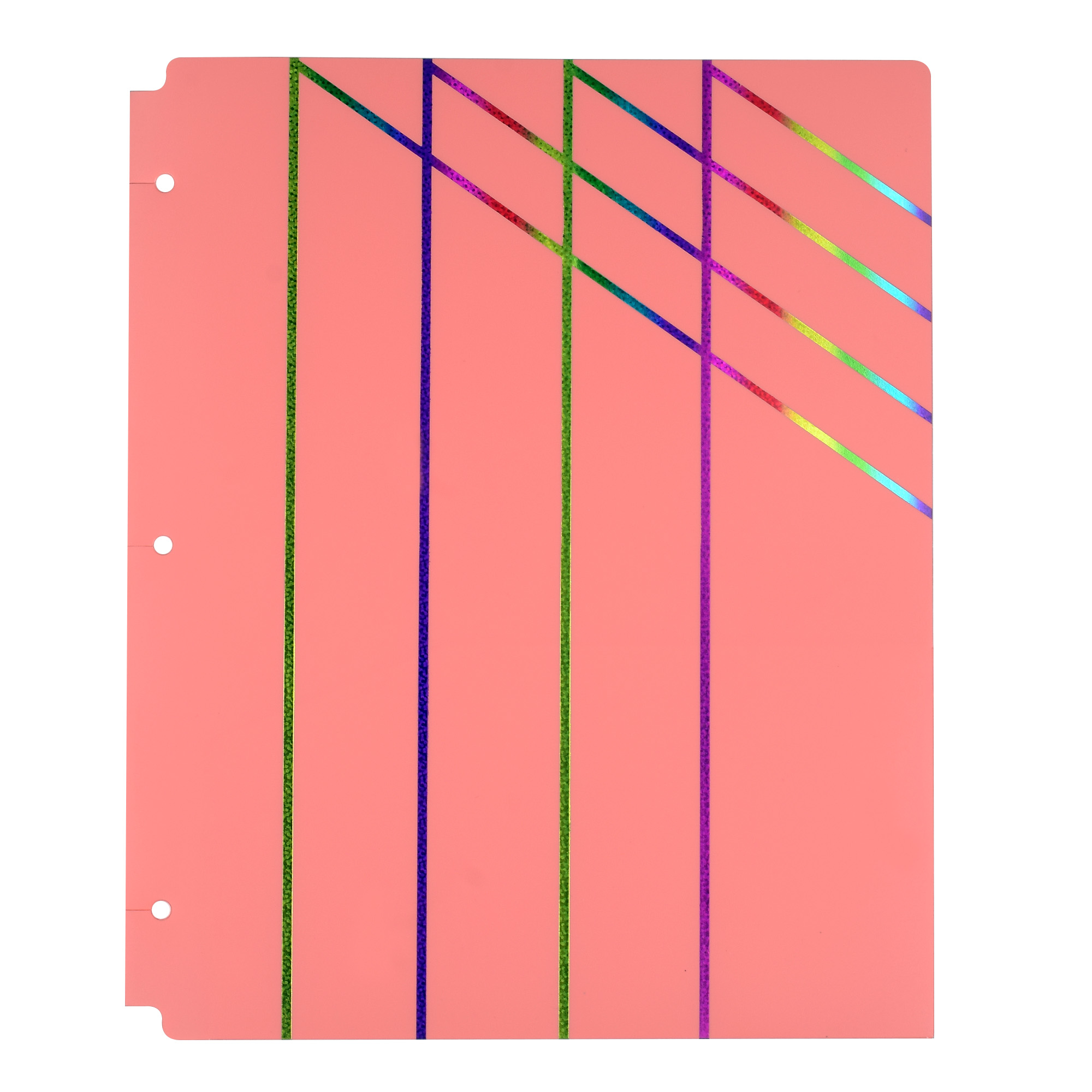 Pen + Gear Fashion 2Pocket Poly Portfolio with Prongs, Coral with Geo Lines